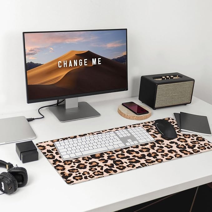 Leopard Print Large Mouse Pad & Desk Mat Cheetah Extended Mousepad with Stitched Edges Non-Slip Rubber Base Laptop Computer Keyboard Pad for Gaming, Office & Home Decor, XXL - 29.5" X 15.8"