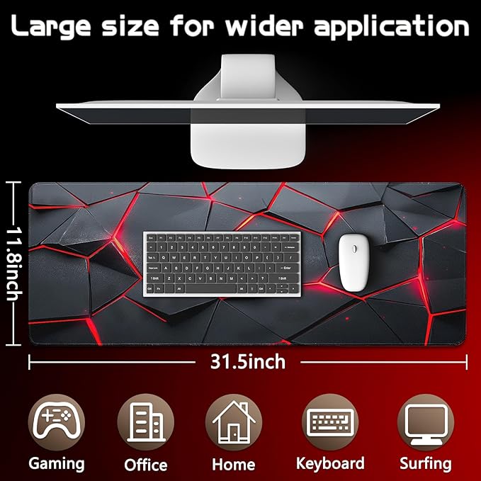 Gaming Mouse Pad - (31.5"×11.8") Honeycomb Large Mouse Pads for Desk - Desk Mat for Keyboard and Mouse with Non-Slip Base, Desks Pad Matfor Game/Office & Home（Black Red）