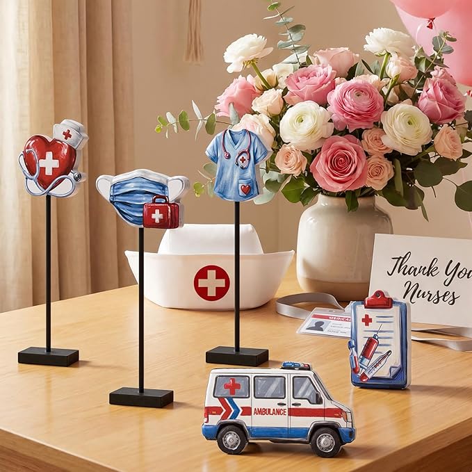 Smile Nurse Appreciation Wooden Tabletop Block Sign Indoor Decor for Nurse Month & Nurses Week