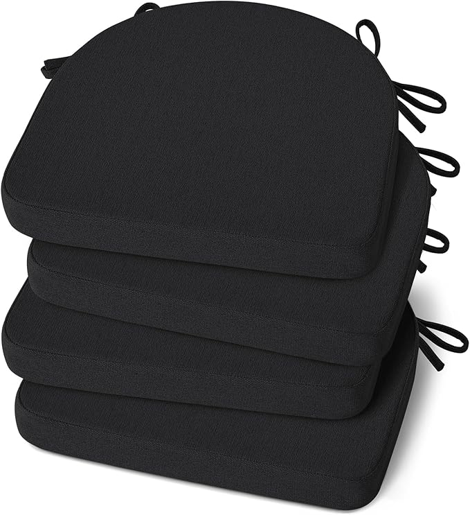 Shinnwa Dining Chair Cushions Set of 4, Non-Slip Kitchen Chair Cushions with Ties and Machine Washable Cover, 4 Pack, 17 x 16.5 x 2in, Black