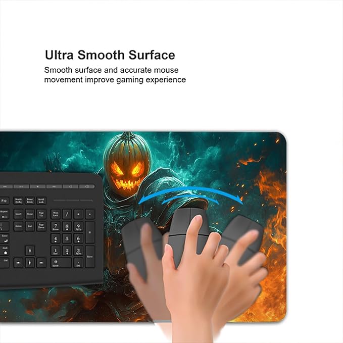 Pumpkin Head Knight Desk Pad Mouse Pad Fantasy Battle Fantasy Legend Extended Gaming Mouse Pad Mat with Stitched Edge Non-Slip Base Big Mouse Pad 31.5"x11.8" Office Computer Keyboard Laptop Home