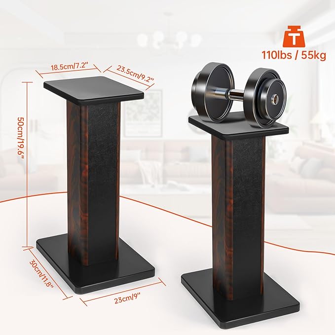 20 Inch (50CM)- Pair- Wood Speaker Stands for Home-Cinema HiFi Desktop and Satellite Speakers Monitor Stands