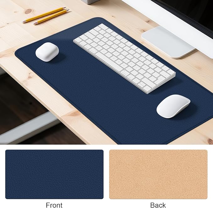 Leather Mouse Pad with Stitched Edge, Waterproof Gaming Mouse Mat for Computers, Laptop, Office & Home (Dark Blue, 33"*13")