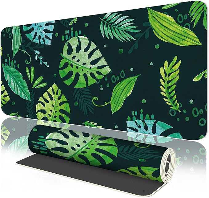 Green Desk Mat 35.4" x 15.7", Cute Plant Cool Desk Pad Keyboard Mat Flower Mouse Pad Green Desk Mat Desk Decor with Stitched Edges Non-Slip Large Computer Matt 35.4" x 15.7", Greenery