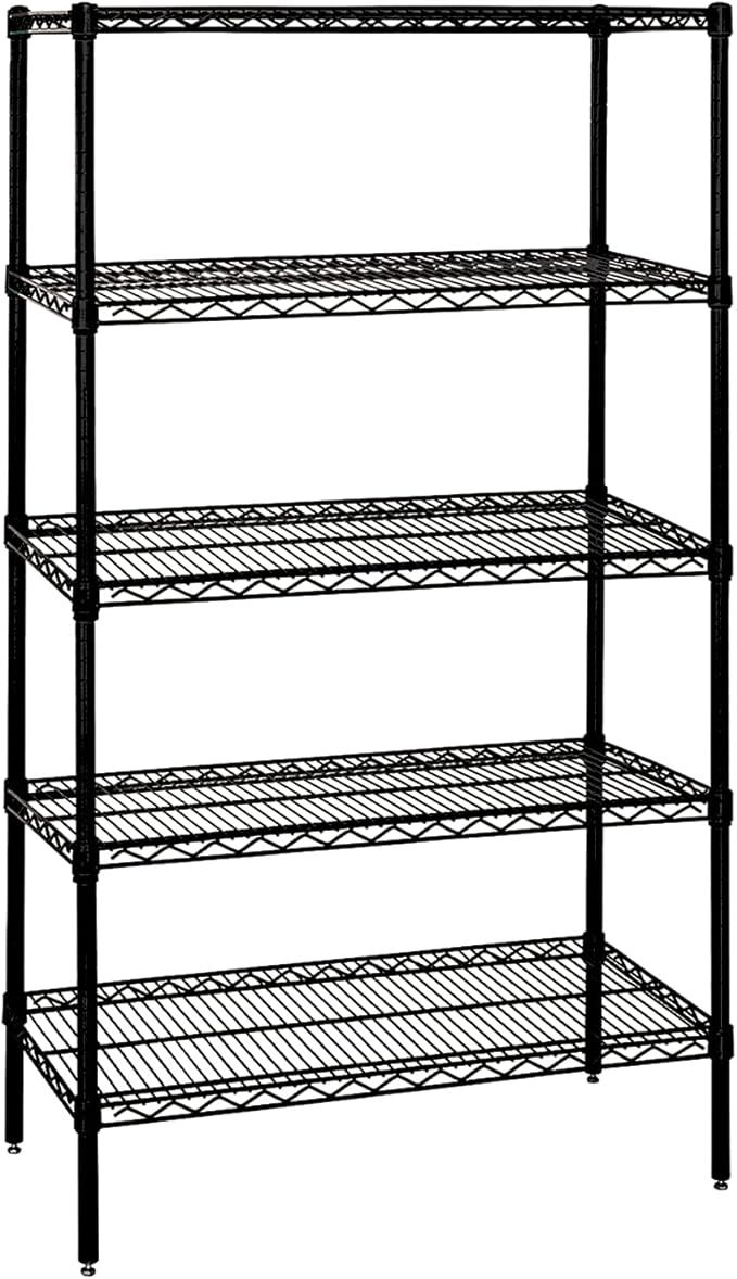 Quantum Storage Systems WR74-1260BK-5 Wire Shelving Starter Kit, 60" W x 12" D x 74" H, 600 lbs Capacity, Carbon Steel, Epoxy Coated, Black, NSF