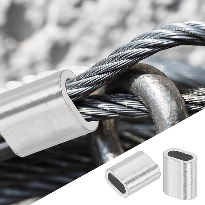 uxcell 1/8"(2.5mm) Wire Rope Stop Sleeve, 304 Stainless Steel Cable Wire Rope Crimping Loops Sleeve Ferrules for Cable Ferrule, Silver 20Pcs