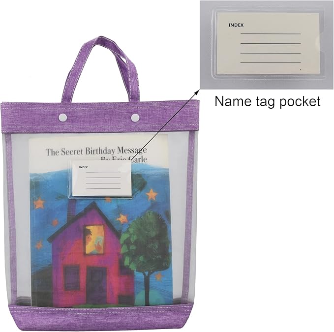 Nylon Document Bag with Handle Light Transparent Mesh File Tote Bag Pouch for Carrying Books Papers (1, Purple)