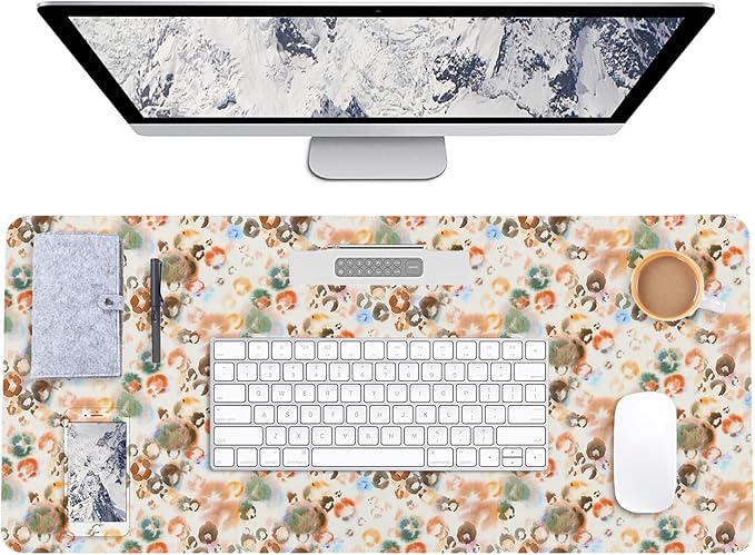 AUPET Leather Large Mouse Pad Desk Blotters – 35 x 17in Cute Desk Mat with PU Surface, Non-Slip Desk Pad Protector,Waterproof Desk Writing Pad for Office Home (Watercolor Leopard Style)