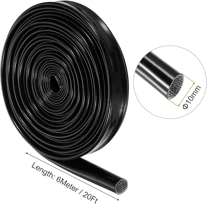 MECCANIXITY Insulation Braided Cable Sleeve,20 Ft-3/8 Inch ID Black, High Temp Silicone Fiberglass Sleeving for Cable Wrap, Automotive Wiring Protection