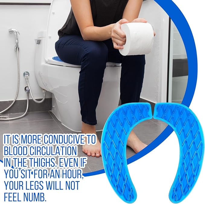 Rossesay Gel Toilet Seat Cushion Washable Toilet Seat Padded Riser Cushion Portable Adhesive Cover for Pain Relief Comfort for Elderly Handicapped Seniors(Blue)