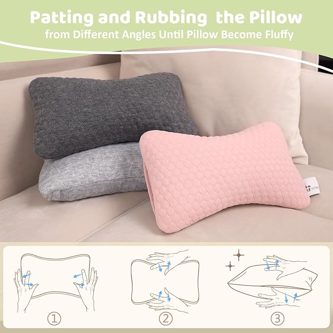 vocheer Small Pillows for Sleeping, 11"x 7" Mini Travel Pillow, Tiny Pillows for Neck, Wrist, Lumbar and Knee, Pets Pillow, Cotton, Machine Washable,Dark Grey-1PC