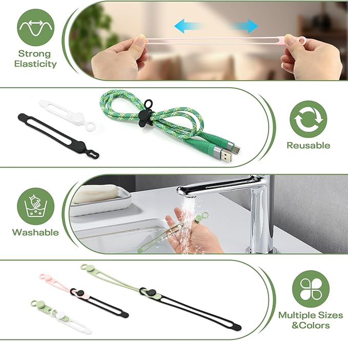 Silicone Cord Ties, Reusable 4.2in Cord Organizer for Charging Cables, Electrical Cords, Computer Wires, USB Data Cable Management(24Pcs, Black)