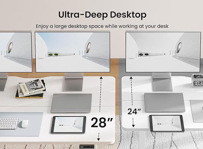BANTI 63 × 28 Inches Standing Desk, Ergonomic, Electric Height Adjustable, Sit and Stand Up, Computer Office Desk with Splice Board, White Frame/White Top