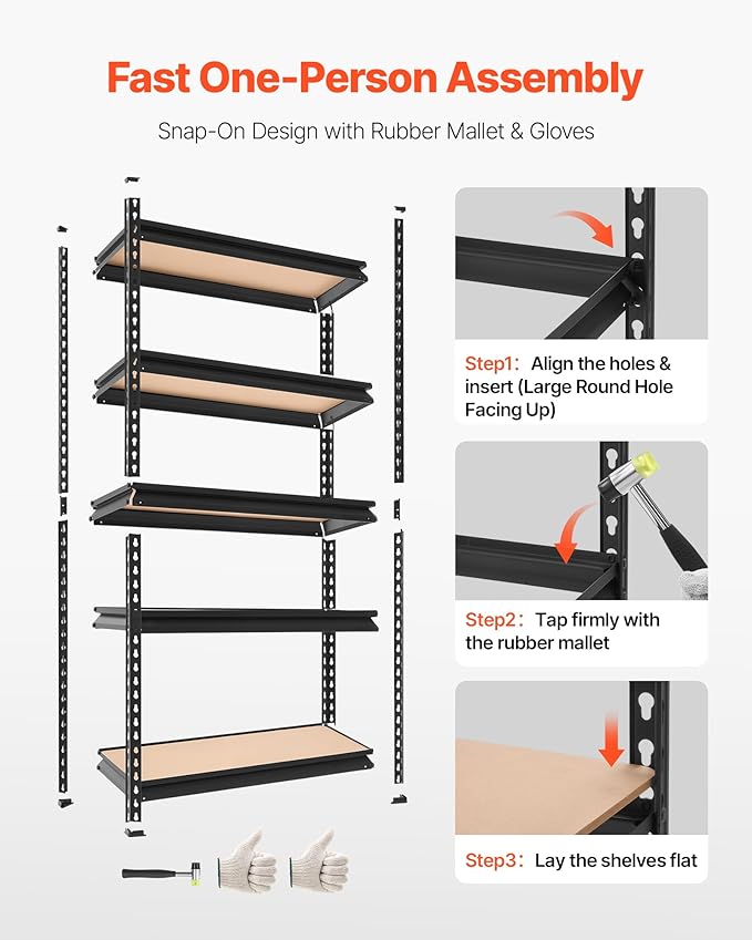 VEVOR Storage Shelves, 5-Tier Adjustable, 2000 lbs Capacity, Heavy Duty Garage Storage Shelving Unit, Metal Utility Rack Shelf, for Kitchen Pantry Basement Bathroom, 28.35" W x 12.17" D x 59.84" H