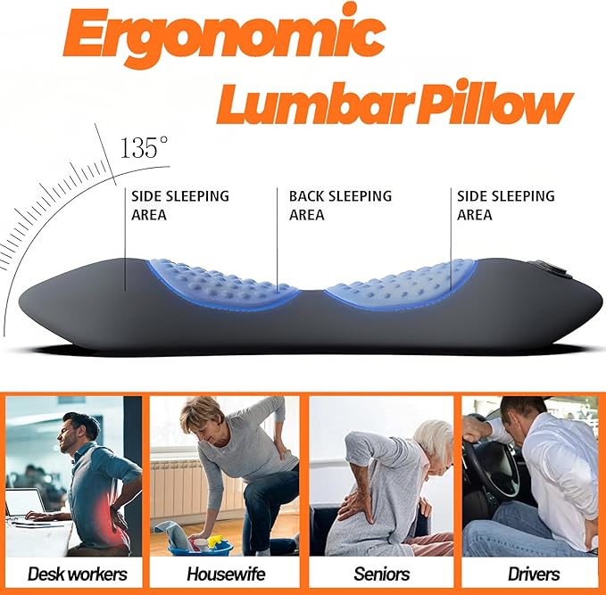 3 in 1 Lumbar Pillow，Smooth Triple Fusion Electric Back Massager with Vibration & Heat for Bed,Chair
