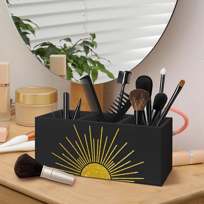 Boho Sunshine Pen Pencil Holder for Desk, Boho Office Decor, Gold Minimalist Sun Sunshine Sunrise Sunset Decorative Sign for Home Office Desk Tabletop Decor