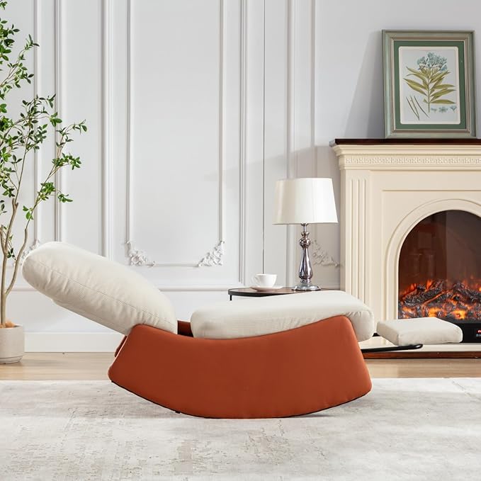LUMISOL Comfy Rocking Recliner Chair for Adults, Nursery Glider Chair with Foot Rest, Upholstered Accent Reading Chair Rocker Chair with High Back for Living Room, Orange