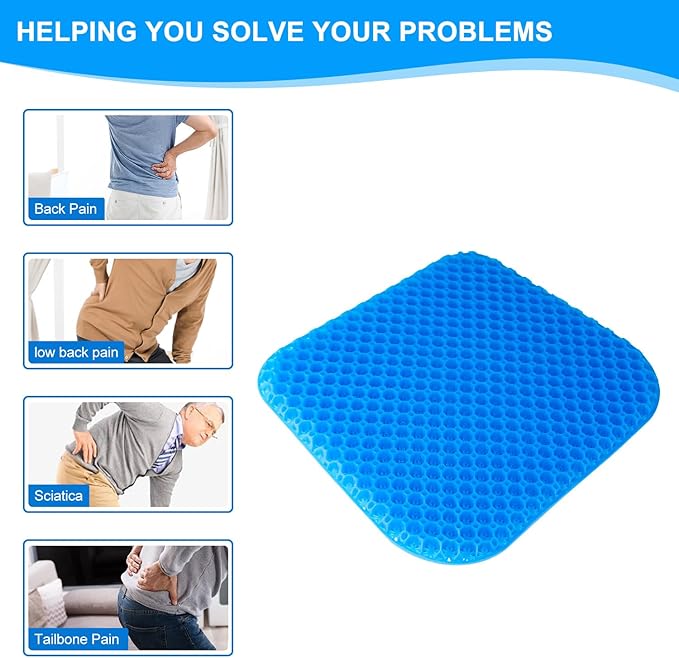 EVEME Large Gel Seat Cushion for Long Sitting with Handle- 18 x 17 inches-Thick & Soft & Breathable-Gel Cushion for Wheelchair, Gel Chair Cushion for Hip Pain, Gel Seat Cushion for Office Chair