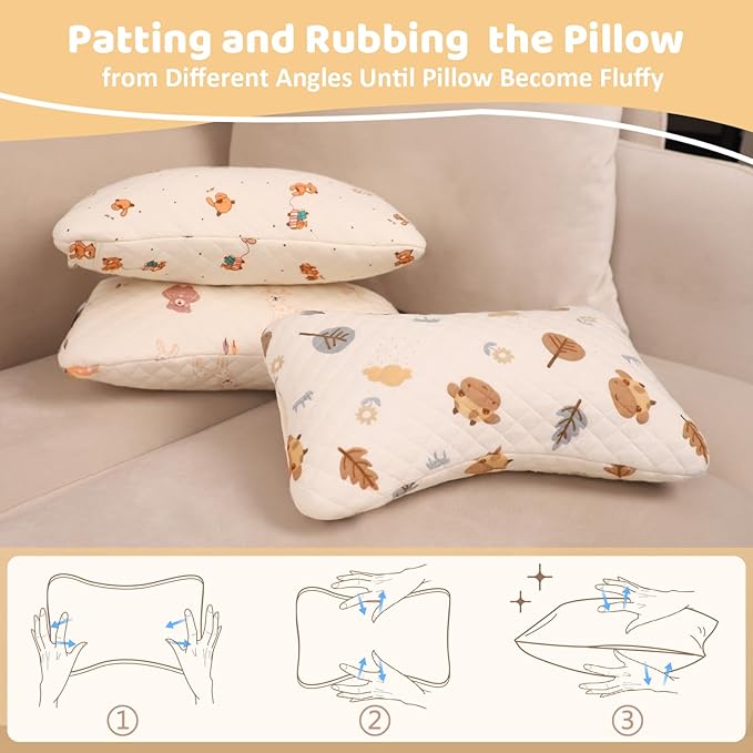 vocheer Small Pillows for Sleeping, 11"x 7" Mini Travel Pillow, Tiny Pillows for Neck, Wrist, Lumbar and Knee, Pets Pillow, Cotton, Machine Washable,Pink Deer-2PC