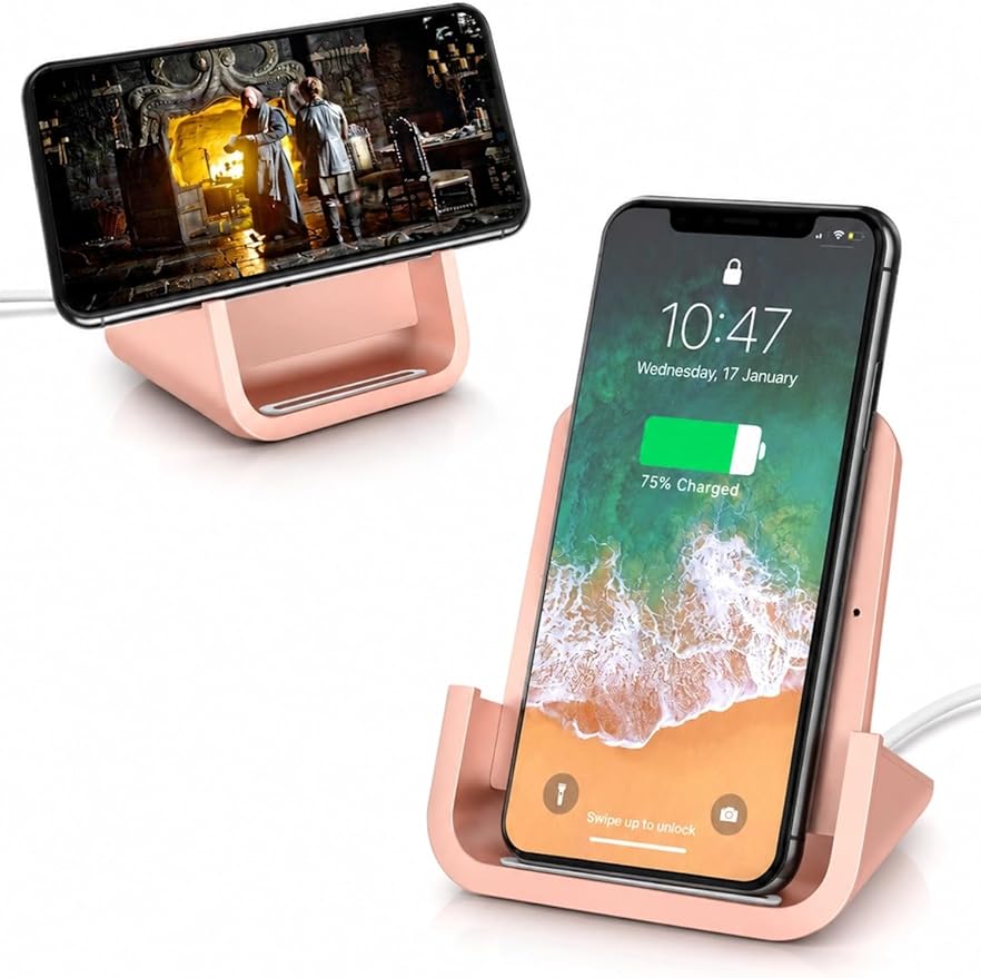 Wireless Charger YUWISS Wireless Charging Stand Cordless Charger 10/7.5/5W Compatible with iPhone 14 13 12/12 /11Pro Max/XR/XS Max/XS/X/8/8Plus Galaxy S22/S21/S9/S9+/S8/S8+ Note (Rose Gold)