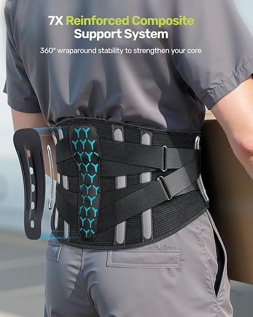 Rakiie Back Braces for Lower Back Pain, Lumbar Support for Men & Women, Breathable Soft Mesh Fabric and 7 Stays All-round Support, Back Support With Lumbar Support Pad for Home & Lifting at Work, Size L (Waist: 39.4"-45.3")