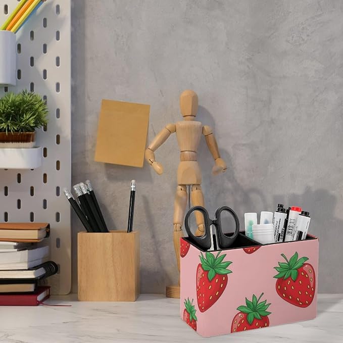 Office Storage Pen Holder Christmas Valentine Present Pink Strawberry Fruit Theme, Keep Your Desk Neat and Tidy