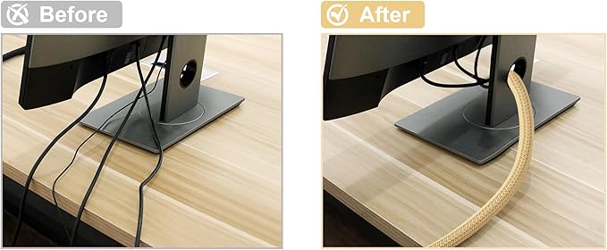 25ft - 1 inch Braided Cable Management Sleeve Cord Protector - Self-Wrapping Split Wire Loom for TV/Computer/Home Theater/Engine Bay - Beige