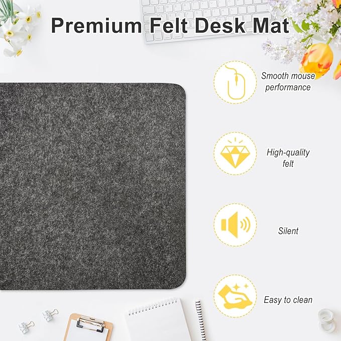 Felt Desk Mat 35.4 x 15.7 Inch, Large Desk Pad Protector for Keyboard and Mouse, Non-Slip Desk Blotter for Office & Home, Charcoal Gray Felt Mouse Pad