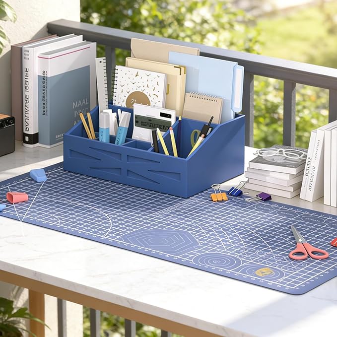 Wood Mail Organizer Countertop,Farmhouse Desk and Kitchen Countertop Storage, Letter Sorter, Desk Mail and Bill Organizer, Desktop File and Paper Holder (Blue)