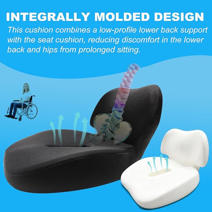 Memory Foam Seat Cushion for Office Chair, Wheelchair Cushions,Hemorrhoid Pillow,Lower Back Support,Bed Sore Cushions for Butt,Cushion for Coccyx Pressure Relieves,Washable Cover.(Black)