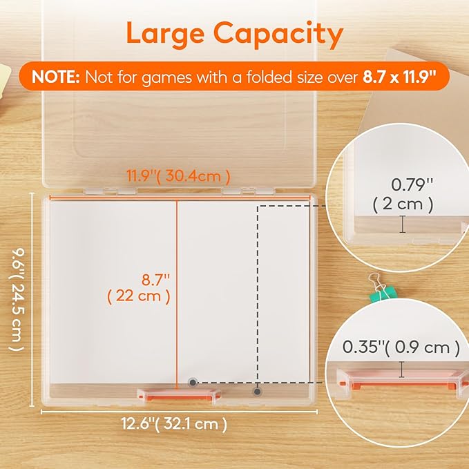 Lifewit 4 Pcs Board Game Storage Boxes, 11.9x8.7'' Paper Container with Secure Latch, Plastic Portable Organizer with Handle & Labels for File,Document,Puzzles, Cards, Art Supplies