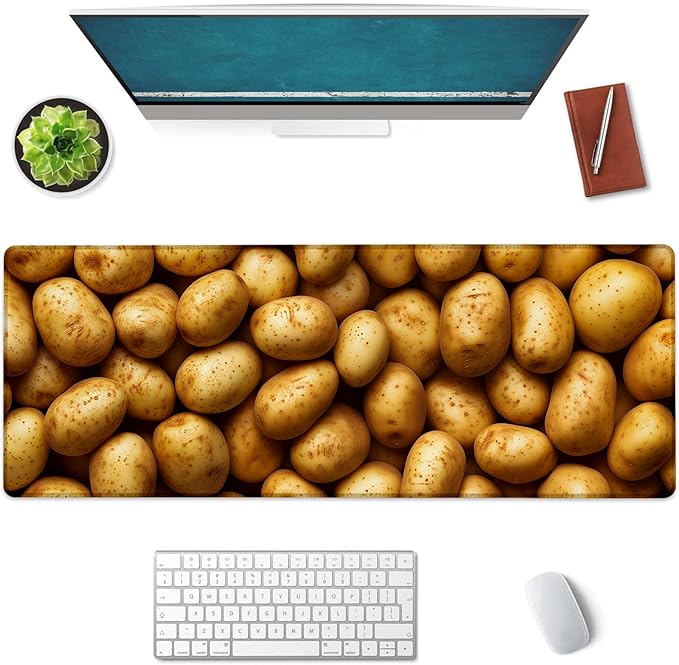 Potatoes Pattern Large Mouse Pad, Gaming Mouse Pad, Non-Slip Rubber Base, Office Accessories, Desk Mat, Farm Fresh MousePads for School, Work, Home Decor Gifts 31.5" x 11.8"