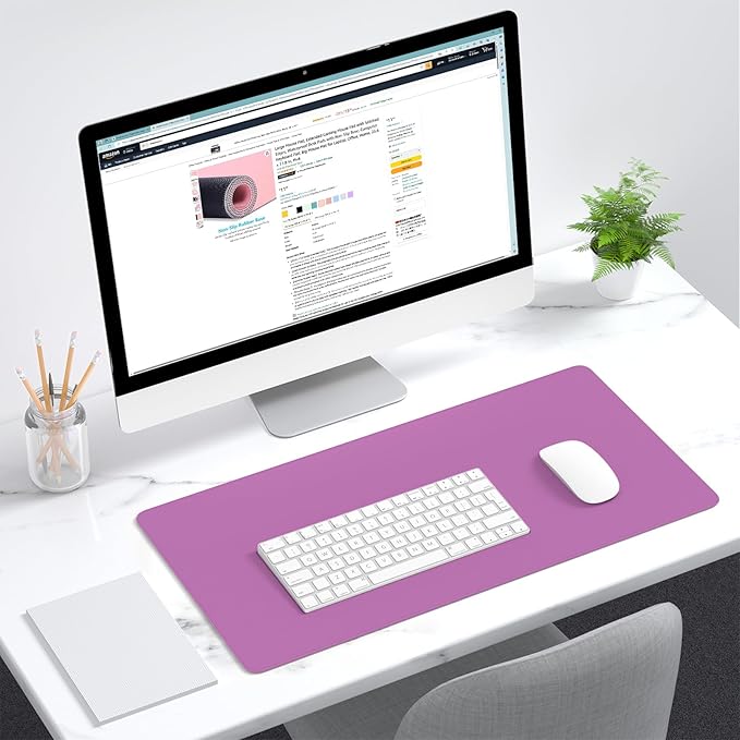 Dapesuom Large Mouse Pad, Extended Gaming Mouse Mat with Stitched Edges, Full Size Desk Mats with Non-Slip Base, Computer Big Desktop Keyboard Pad for Laptop, Office, 23.6 x 11.8 in, Radiant Orchid