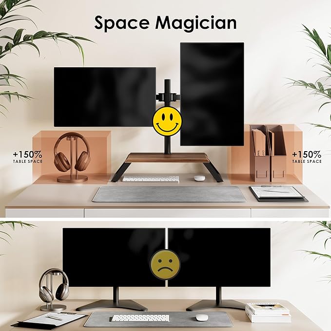 AOKCOS Dual Monitor Stand Riser for 12-27 Inch Computer Screens, Freestanding Double Monitor Stand for Desk, Adjustable Dual Monitor Mount Each Arm Hold up to 22lbs, VESA 75x75/100x100mm