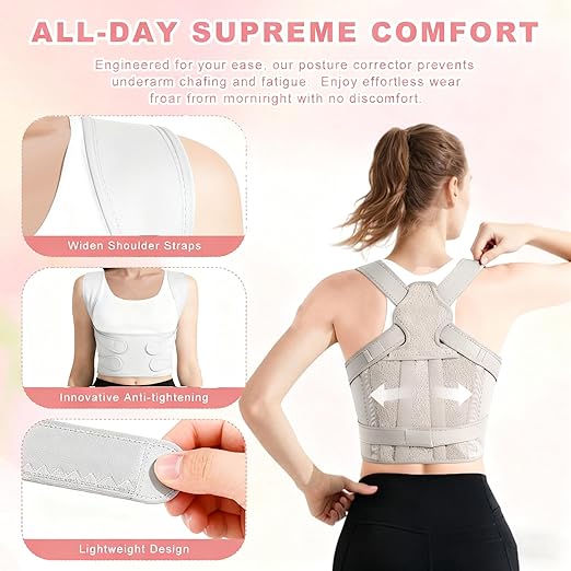 Back Brace Posture Corrector for Women and Men, Adjustable Shoulder Straightener Full Lumbar Support Belt, Upper and Lower Back Pain Relief, Scoliosis Hunchback Hump Thoracic Spine Corrector (Gray S)