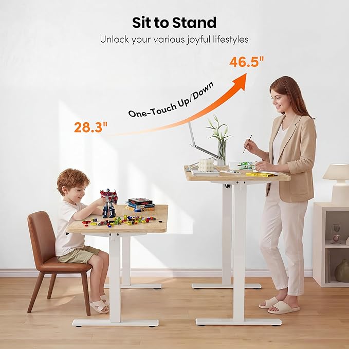 FEZIBO One-Piece Standing Desk, 48"x24" Seamless Tabletop Electric Height Adjustable for Home Office, Study Rooms & Multi-Device Workstations, Maple