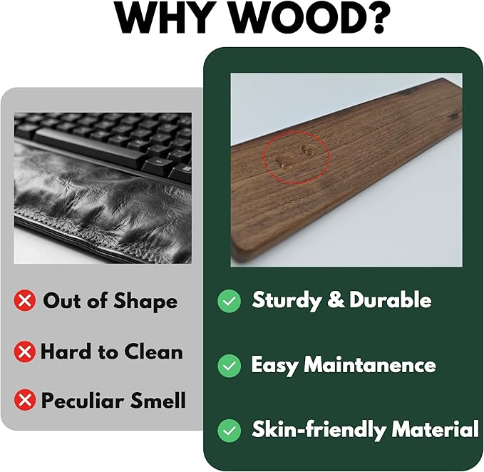 Walnut Wooden Wrist Rest for Full Size Keyboard, Ergonomic Solid Wood Hand Rest with Non-Slip Base, Stain Resistant Palm Support for Typing & Gaming (17.3" L)