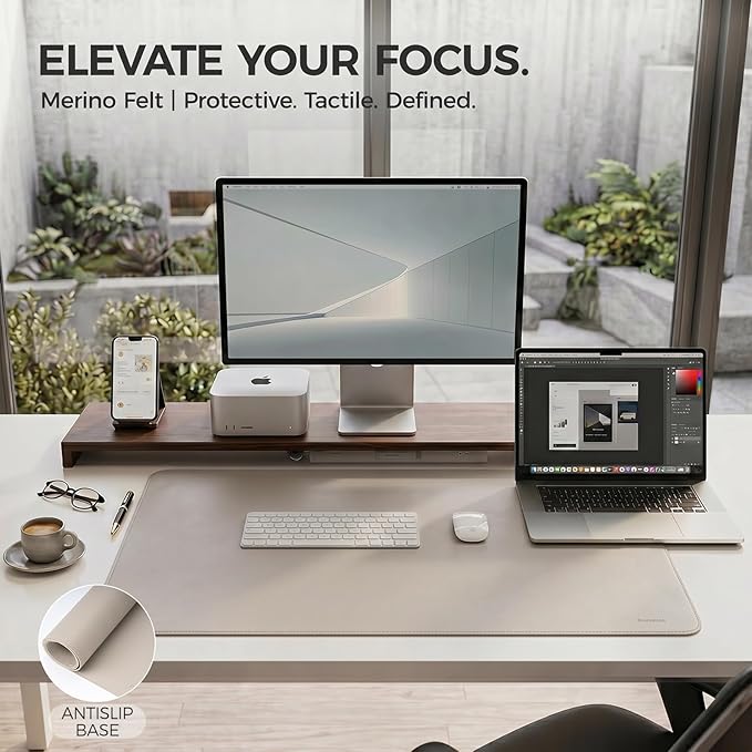 Large Desk Pad Non-Slip Desk Mat Protector for Keyboard Mouse Waterproof Vegan Leather Surface Faux Leather Laptop Mat Smooth Mouse Pad Premium Gift Tube Stone Gray 31.5" x 15.7"
