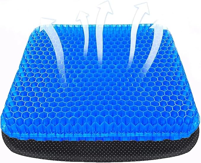 Cooling Gel Seat Cushion with Breathable Honeycomb Design for Pressure Relief on Office, Car, and Wheelchair Seats, Large