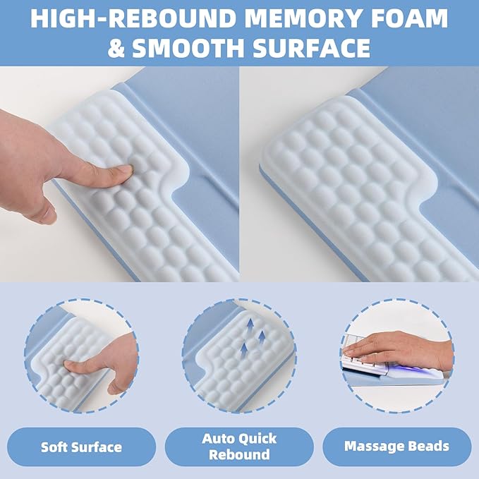 Keyboard Stand with Wrist Rest，Ergonomic Wrist Pad Memory Foam Keyboard Riser Holder Tray with Non-Slip Base, Pain Relief for Work Study Game (Blue)