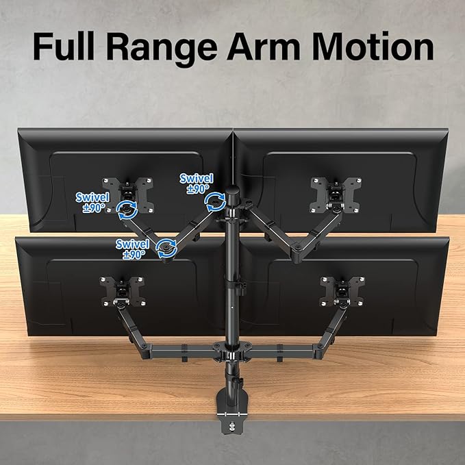 MOUNTUP Quad Monitor Stand, 4 Monitors Desk Mount for 17 to 32 inch Computer Screens, Fully Adjustable Stacked Mount with Tilt Swivel, 4 Heavy Duty Monitor Mount, Holds up to 17.6lbs per Arm