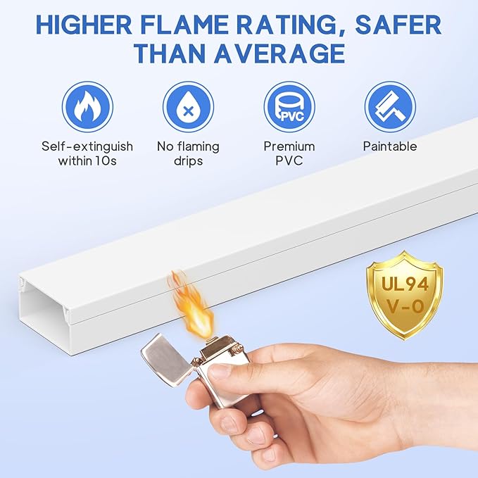 315in Cord Hider Kit, Paintable Cable Raceway, Cord Covers for Wall Mount TV, TV Cable Hider Wall Kit, Wire Management, W 0.96in x H 0.57in, White