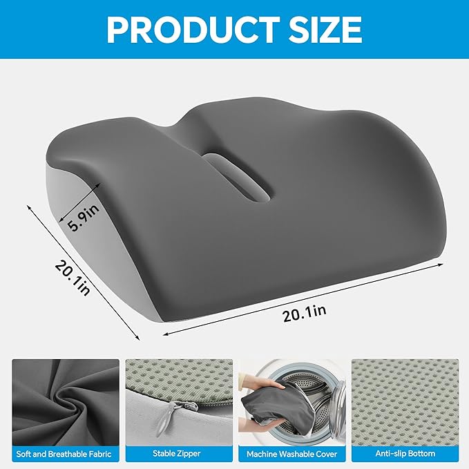 ROYALAY Ergonomic Recliner Cushions for Elderly, Memory Foam Recliner Cushions for Long Sitting, Chair Seat Pad for Back Pain with Detachable Cover(Grey)