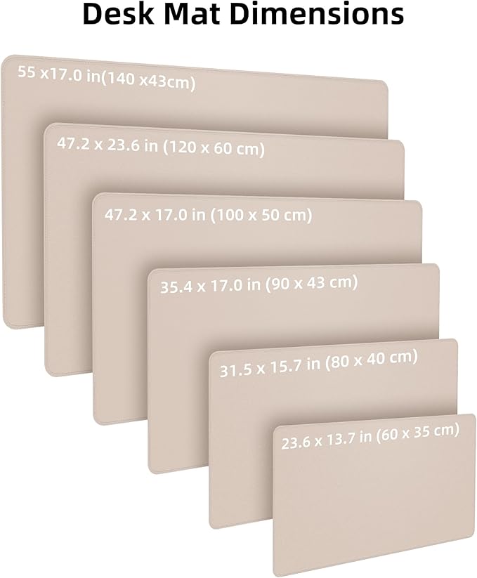 Desk Pad Mat 23.6"x13.7" - Waterproof Mouse Pad & Desk Protector, Non-Slip PU Leather for Gaming Keyboard/Mouse, Stitched Edge XL Office Desk Pad with Ergonomic Support(Beige)