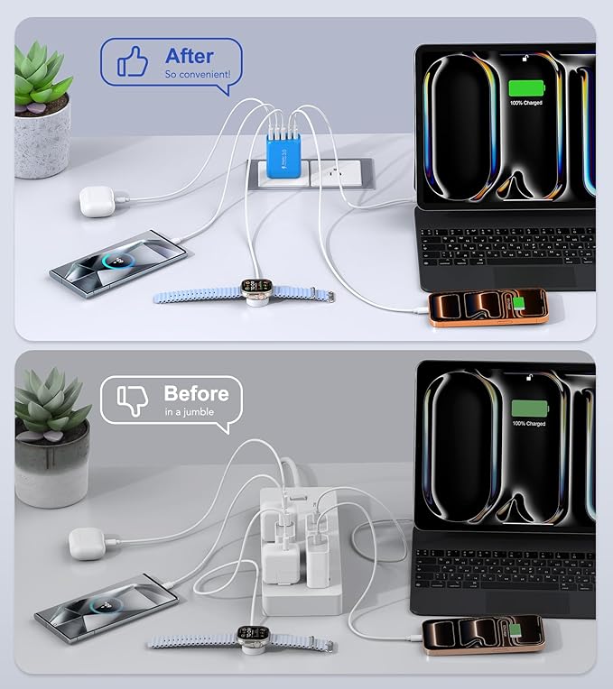 2-Pack USB C Wall Charger Block,50W 5-Port C Charger Fast Charging Block PD Power Adapter +QC 3.0 Multiport Type C Box Charger Cube USB A Wall Plug for iPhone 14/15/16/17 Pro Max,Samsung Galax