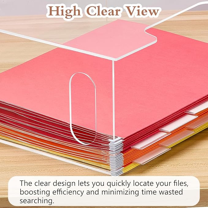 Jumyee Clear Acrylic File Folder Organizer with Handle – Portable Hanging File Box for Letter/A4, See-Through Desktop File Storage for Home Office School (No Folders Included)