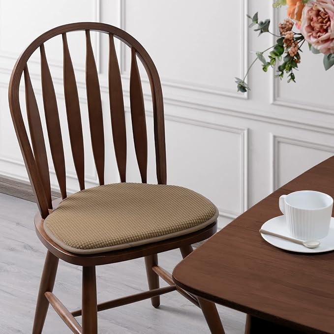 Shinnwa Windsor Chair Cushions 6 Pack, Non Slip Kitchen Seat Cushion, Farmhouse Chair Pads for Dining Room, Set of 6, 17 x 15.5 inches, Brown