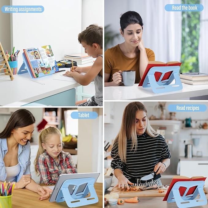 Desktop Book Stand, Tabletop Music Stand, Portable Book Holders for Reading Kids Cookbook Stand Book Tray Book Rest Recipe Children's Gifts Travel Girls boy School Supplies (Blue 11.82" *8.26")