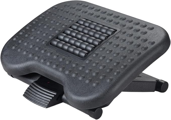 Adjustable Footrest with Massage Texture and Roller, Foot Rest for Under Desk at Work, 3 Height Adjustment Ergonomic Foot Stool and 30 Degree Tilt Angle for Office & Home, Black