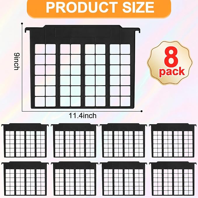 party greeting 8 Pack File and Folder Dividers 9x11.4 Inches Plastic Hanging Filing Cabinet Dividers Organizers Insertable File Separators Supplies for Office Drawer Organization (Black)
